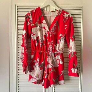 Tea & Cup Women’s Red Floral Romper SZ S